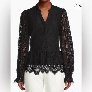 Lilly Pulitzer Blouse Black Lace Jacelynne Peplum Ruffle Hem SZ XL Plus Size